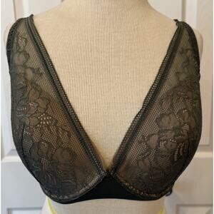 ThirdLove Bra Sz 34E Graphic Lace‎ Plunge Underwire Green Sexy Floral Wide Strap